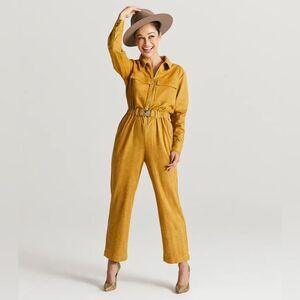 Apt. 9 Cara Santana Long Sleeve Utility Jumpsuit Faux Snake Leather Mustard Sz L